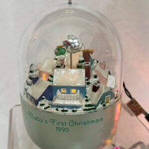 Babys First Christmas 1990 Hallmark Keepsake Ornament With Rotating Santa Villag
